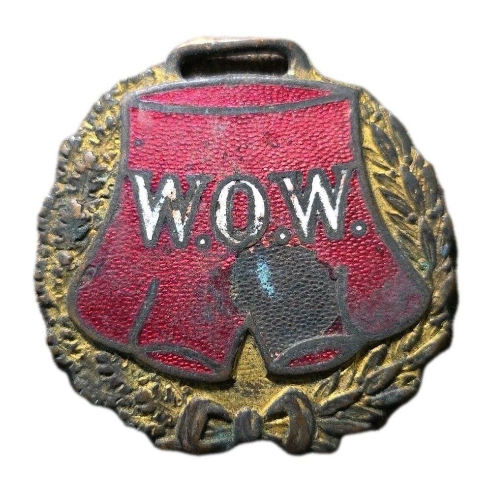 Antique Woodman of the World Enamel Metal Watch Fob W.O.W. - RARE FIND